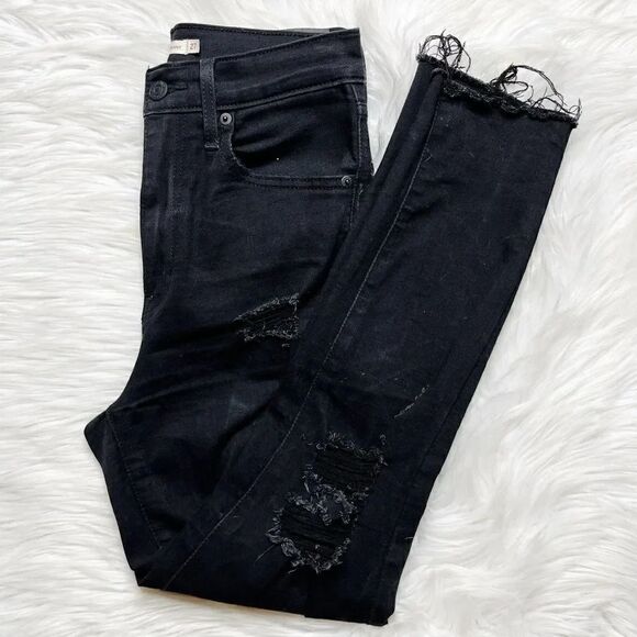 Levis Mile High Super Skinny Distressed Jeans Black Size 27 - Picture 2 of 6
